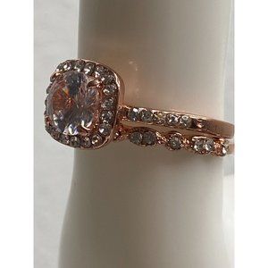 Rose Gold Engagement Ring Set - Bridal Zircon Diamond Elegant Engagement Wedding